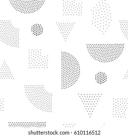 Vector geometric seamless pattern. Universal Repeating abstract circles figure in black white. Modern halftone circle design, pointillism