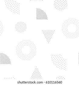 Vector geometric seamless pattern. Universal Repeating abstract circles figure in black white. Modern halftone circle design, pointillism
