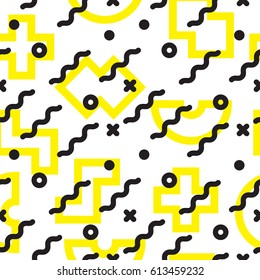 Vector geometric seamless pattern. Universal Repeating abstract circles figure in black white yellow. Modern halftone circle design, pointillism