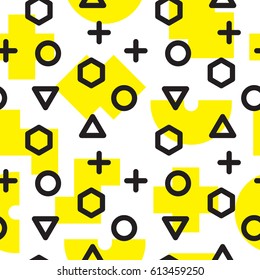 Vector geometric seamless pattern. Universal Repeating abstract circles figure in black white yellow. Modern halftone circle design, pointillism