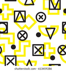 Vector geometric seamless pattern. Universal Repeating abstract circles figure in black white yellow. Modern halftone circle design, pointillism