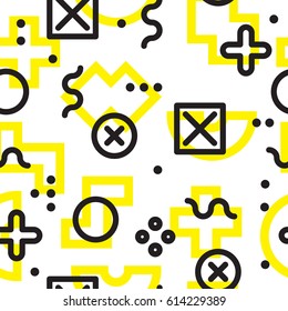 Vector geometric seamless pattern. Universal Repeating abstract circles figure in black white yellow. Modern halftone circle design, pointillism