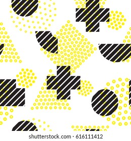 Vector geometric seamless pattern. Universal Repeating abstract circles figure in black white yellow. Modern halftone circle design, pointillism