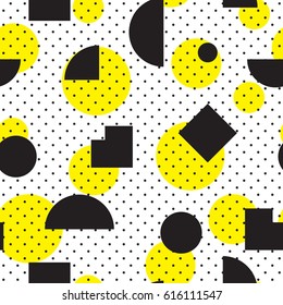 Vector geometric seamless pattern. Universal Repeating abstract circles figure in black white yellow. Modern halftone circle design, pointillism