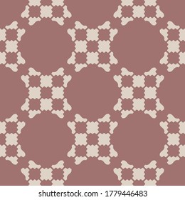 Vector geometric seamless pattern. Vintage style background. Simple abstract texture with ornamental grid, mesh, lattice, floral shapes. Brown and beige color. Elegant retro ornament. Repeat design