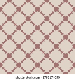 Vector geometric seamless pattern. Vintage style background. Abstract texture with ornamental grid, mesh, lattice, floral shapes. Brown and beige color. Elegant retro ornament. Repeatable design