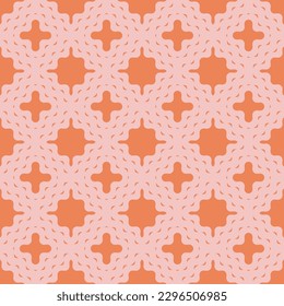 Vector geometric seamless pattern with wavy shapes, curved lines. Simple abstract background in pink and orange color. Trippy funky retro style texture. Repeat geo design for decor, print, packaging