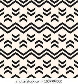 Vector geometric seamless pattern with zigzag lines, stripes, triangle shapes. Modern black and white texture. Abstract repeat monochrome geometrical background. Ethnic motif. Stylish graphic design 