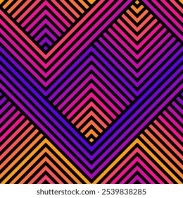 Image vectorielle motif géométrique harmonieux avec lignes en zigzag, rayures, chevron. Abstrait style sport texture graphique urbaine. Création d'arrière-plan tendance dans les années 1980 - style des années 1990. Conception de dégradé fluo lumineux tendance