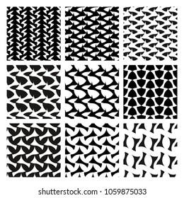 Vector Geometric Seamless Patterns Set. Monochrome Textures.