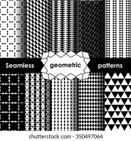 Vector Geometric Seamless Patterns Set. Black and white Textures on white. Variant 2