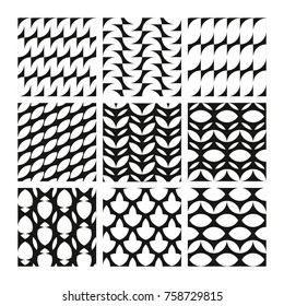 Vector Geometric Seamless Patterns Set. Monochrome Textures.