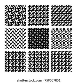 Vector Geometric Seamless Patterns Set. Monochrome Textures.