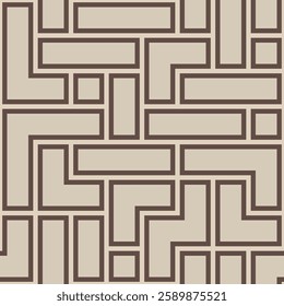 Vector geometric seamless patterns with square and rectangle elements. Geometric brown color tiles seamless vector pattern. Flat design style. Simple vector color background.