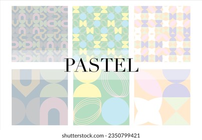 Vector geometric seamless patterns.Shapes in vintage pastel colors.Set of vector backgrounds in trendy retro trippy y2k style.Geometric posters in trendy retro brutalist style. Swiss design aesthetic.