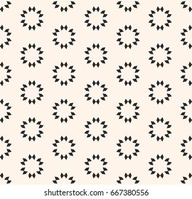 Vector geometric seamless texture, floral tile pattern. Abstract minimalist monochrome background with simple geometrical shapes, flowers, stars. Oriental design for decor, prints, textile, furniture