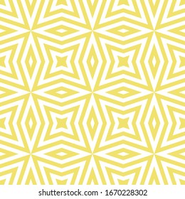 Vector geometric seamless texture with lines, diamonds, stars, rhombuses, grid, net. Modern abstract linear pattern in yellow color. Stylish graphic background. Repeatable ornament. Summer design