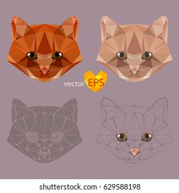 Vector  geometric set of cat of triangles. Low-poly origami style.