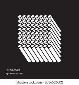 Vector Geometric Shape Isolated on Black Background. Abstract figure with transform effect. For web advertisement commercial banner poster leaflet billboard sale. 