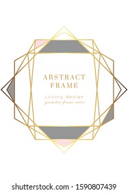 Vector Geometric shape modern wedding invitation template.Polygon frame with space for text.Luxury classy Yellow Gold design.Brochure, flyer, cover, poster, card, logo, business identity style.