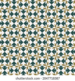 Vector geometric shape seamless background. Islamic, Sino-Portuguese, peranakan green-gold color star flower pattern. Use for fabric, textile, interior decoration elements, upholstery, wrapping.