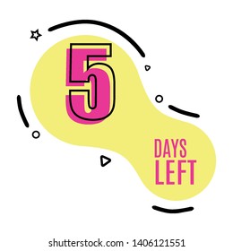 Vector geometric shape tags on yellow color with number of 5 days left. EPS10