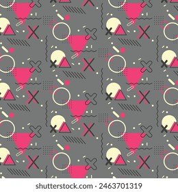 vector geometric shapes background memphis design retro elements colorful