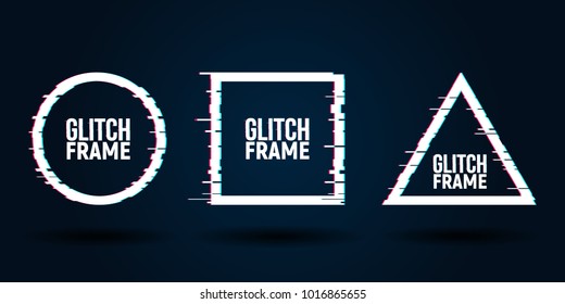 Vector Geometric Shapes Frames With Glitch Effect. Modern Trendy Backgrounds For Design Card, Poster, Flyer, Cover, Banner. 