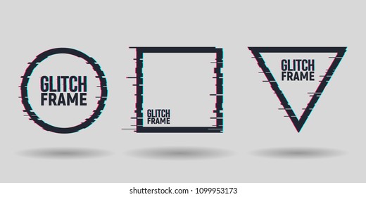 Vector geometric shapes frames with glitch effect. Modern trendy backgrounds for design card, poster, flyer, cover, banner.