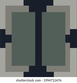 Vector geometric shapes in ocher and navy blue tones.