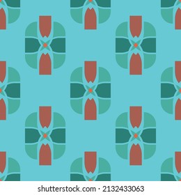 Vector geometric shapes repeatable pattern in aqua green and orange