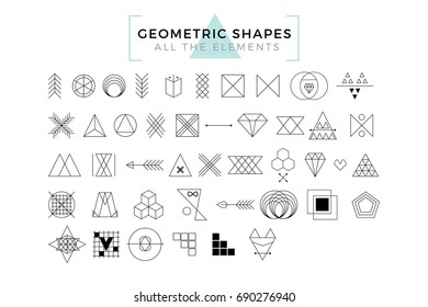 Vector Geometric Shapes, Trendy Retro Shapes and Logotypes, Polygonal Line Art 