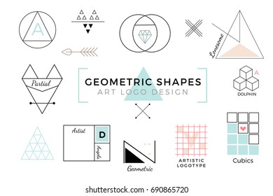 Vector Geometric Shapes, Trendy Retro Shapes and Logotypes, Polygonal Line Art