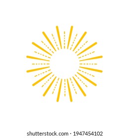 Vector geometric shine, sun icon, yellow illustration isolated on white background, sun beams, rays.
