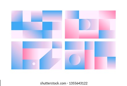 Vector Geometric Smooth blue pink gradient Backgrounds set. Material Design style. Simple Minimalistic Colorful Pattern based on Grid and keyline shapes. Artwork Business Web Presentation Cover Fabric