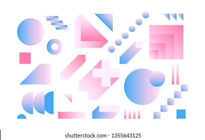 Vector Geometric Smooth blue pink gradient elements set for Magazine Leaflet Billboard Sale Artwork Business Web. Material Design style. Simple Minimalistic Colorful shapes based on Grid