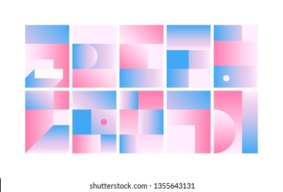 Vector Geometric Smooth blue pink gradient Backgrounds set. Material Design style. Simple Minimalistic Colorful Pattern based on Grid and keyline shapes. Artwork Business Web Presentation Cover Fabric