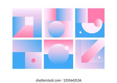 Vector Geometric Smooth blue pink gradient Backgrounds set. Material Design style. Simple Minimalistic Colorful Pattern based on Grid and keyline shapes. Artwork Business Web Presentation Cover Fabric
