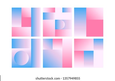Vector Geometric Smooth blue pink gradient Backgrounds set. Material Design style. Simple Minimalistic Colorful Pattern based on Grid and keyline shapes. Artwork Business Web Presentation Cover Fabric