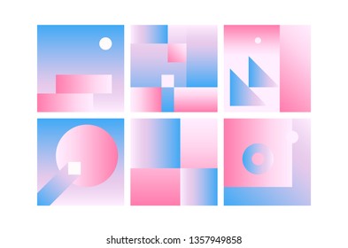 Vector Geometric Smooth blue pink gradient Backgrounds set. Material Design style. Simple Minimalistic Colorful Pattern based on Grid and keyline shapes. Artwork Business Web Presentation Cover Fabric