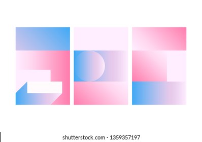 Vector Geometric Smooth blue pink gradient Backgrounds set. Material Design style. Simple Minimalistic Colorful Pattern based on Grid and keyline shapes. Artwork Business Web Presentation Cover Fabric