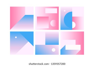 Vector Geometric Smooth blue pink gradient Backgrounds set. Material Design style. Simple Minimalistic Colorful Pattern based on Grid and keyline shapes. Artwork Business Web Presentation Cover Fabric