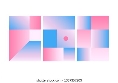 Vector Geometric Smooth blue pink gradient Backgrounds set. Material Design style. Simple Minimalistic Colorful Pattern based on Grid and keyline shapes. Artwork Business Web Presentation Cover Fabric