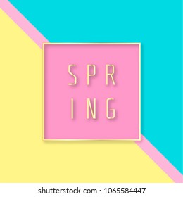 Vector geometric spring background in pastel colors with beautiful golden text.