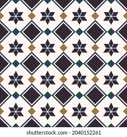 Vector geometric square star grid seamless background. Ethnic brown color design. Sino-Portuguese, Peranakan pattern. Use for fabric, textile, interior decoration elements, upholstery, wrapping.