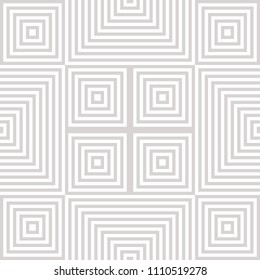 Vector geometric squares seamless pattern. Abstract graphic ornament with lines, stripes, squared shapes. Subtle linear background texture in white and light gray colors. Trendy repeatable design