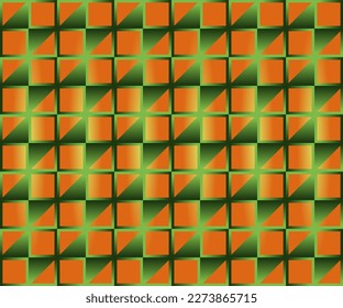 vector geometric squares and triangles in contrasting green and orange colors for design needs, textiles and others