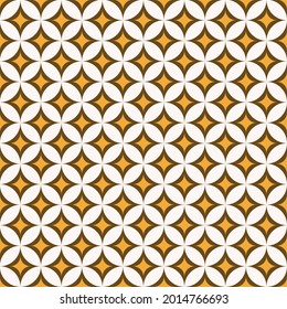 Vector geometric star grid circle shape brown yellow gold color seamless pattern background. Batik pattern. Use for fabric, textile, interior decoration elements, upholstery, packaging, wrapping.