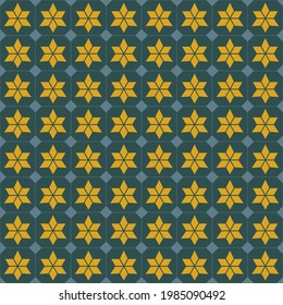 Vector geometric star grid seamless pattern modern contemporary color background. Simple Sino-Portuguese or Peranakan pattern. Use for fabric, textile, interior decoration elements.