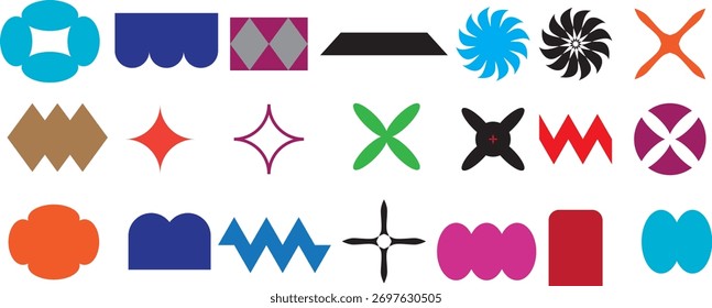 Vector geometric star shaped icons. wavy zigzag design